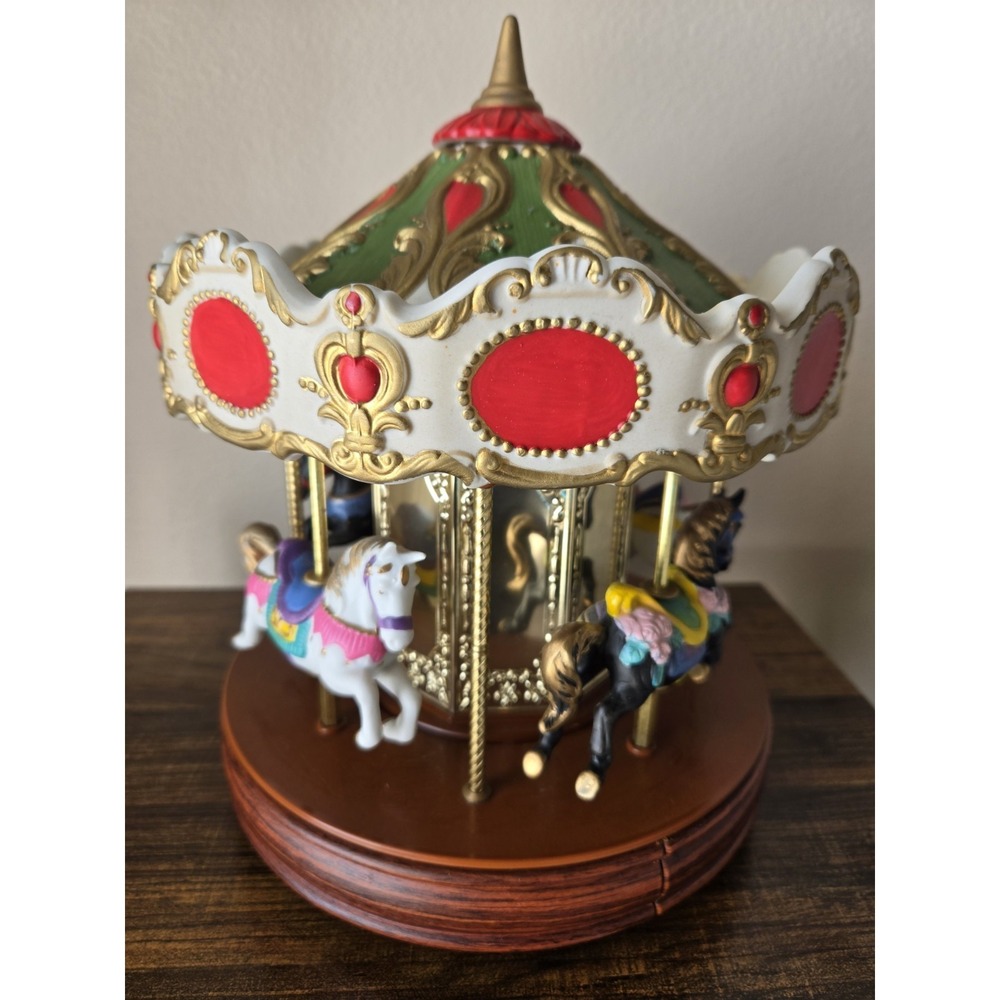 Vintage Carousel Music Box WACO Melody In Motion Porcelain Horses Tested READ